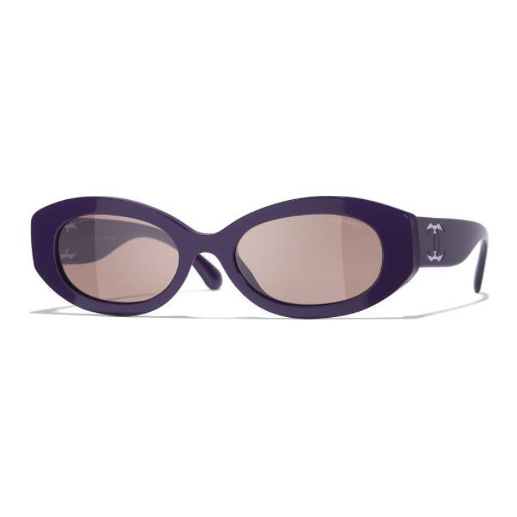 CHANEL Oval Purple Sunglasses Nylon Acetate Unisex with Logo Detail. A71634X02110S5853