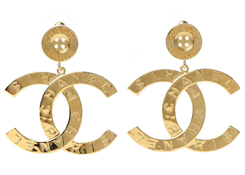 Chanel Paris Button Earrings Large Gold