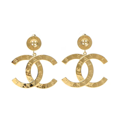 Chanel Paris Button Earrings Large Gold