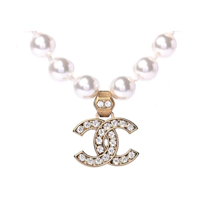 Chanel Pearl Crystal CC Short Necklace 18" Gold