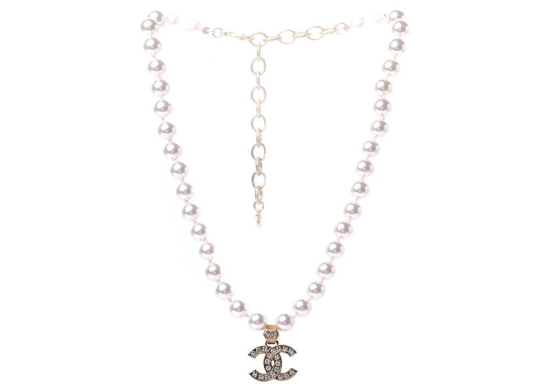 Lookbook シャネル CC パールクリスタルショートネックレス 18インチ ゴールド