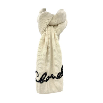 CHANEL Pearl Logo Cashmere Scarf White AA7625-B05931-10800