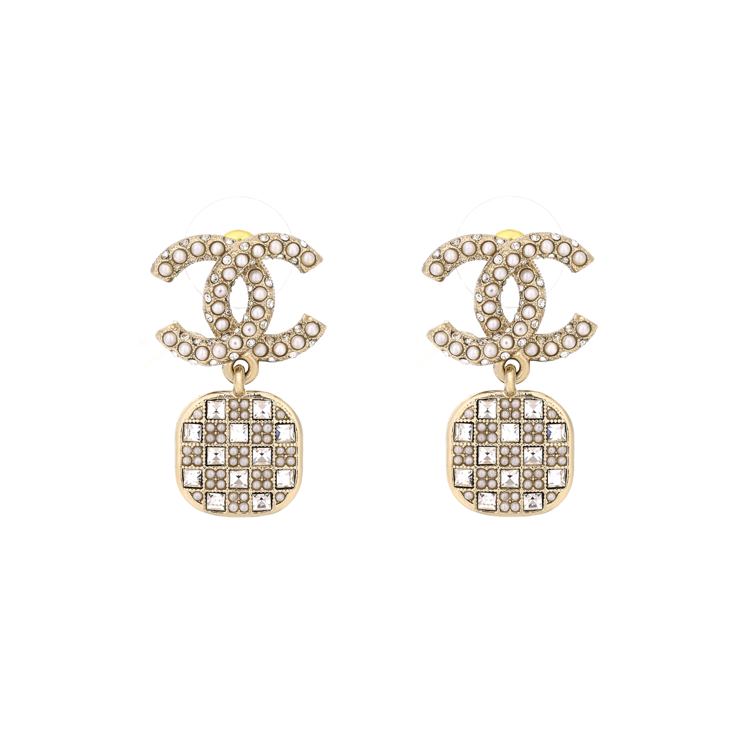 CHANEL Pearl Logo Crystal Pendant Earrings AB6560-B06135-ND169