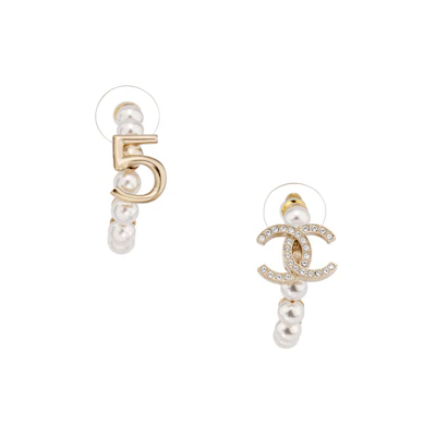 CHANEL Pearl Metal Round Hoop Earrings AB6294-B05752-NC546