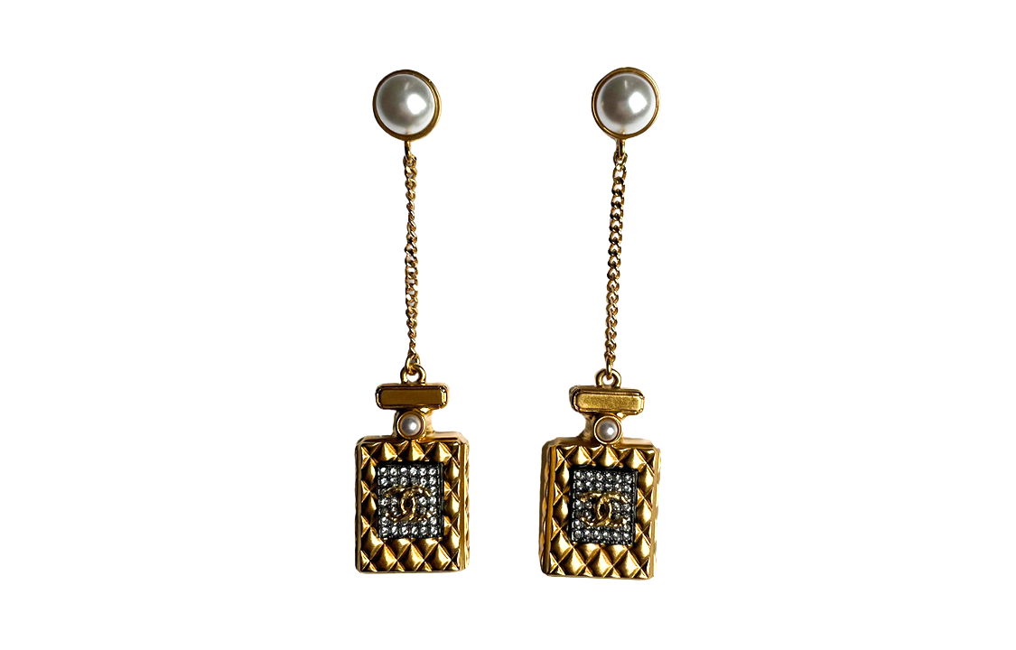 Chanel Perfume Bottle Earrings Gold. AB4538-B03667-N8202