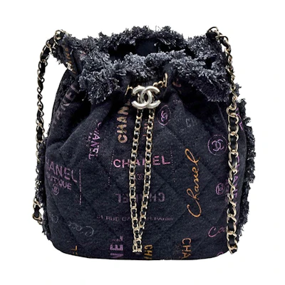 Chanel Printed Denim Bucket Shoulder Bag Black (AS3027-B07543-NH449)