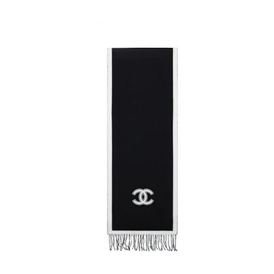 CHANEL Printed Wool Scarf Unisex Couples Black AAA375-B17768-NZK36