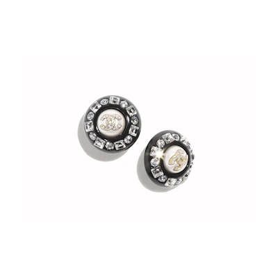 Chanel Puces D'Oreilles Earrings Black/Pearl White/Gold/Crystal (ABC325 B15467 NU642)