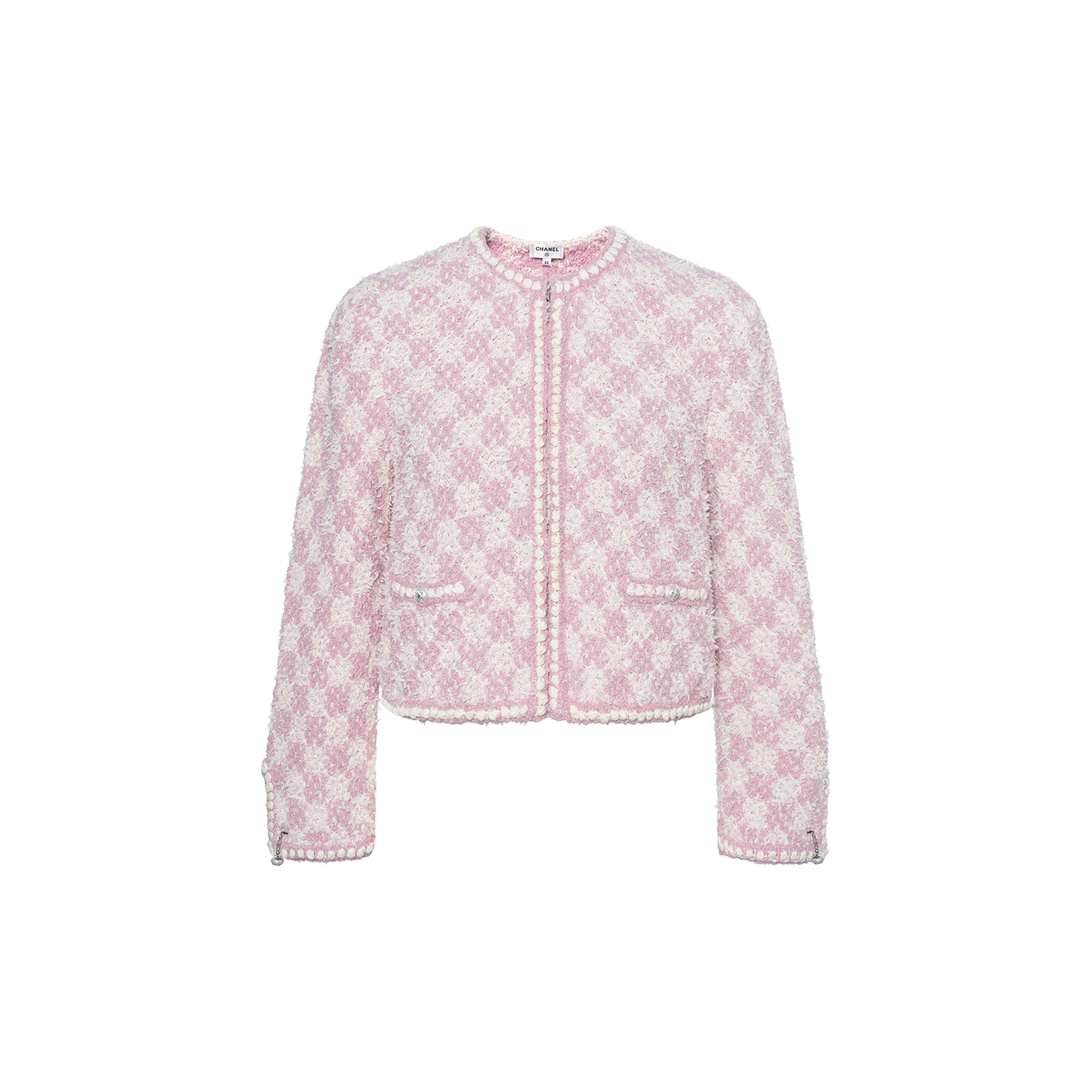 CHANEL Quilted Print Round Neck Long Sleeve Knit Sweater Women Pink P75029-K10754-NN593