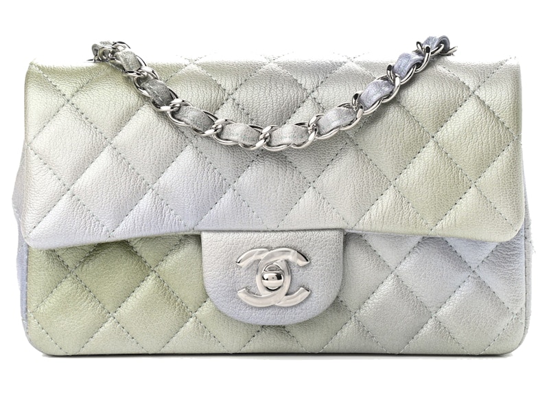 Chanel Quilted Rectangular Flap Bag Mini Metallic Gray/Green