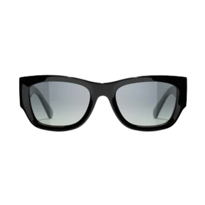 CHANEL Rectangle Sunglasses Black Unisex Couple Style with Logo Temples. CH5507A C622S8