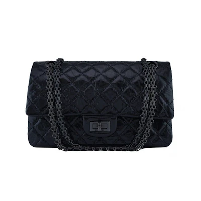 Chanel Reissue 2.55 Classic Double Flap So Black Quilted Glazed Medium Black