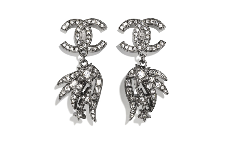 CHANEL Rhinestone Feather Classic Double C Earrings AB6197-B05633-NC451