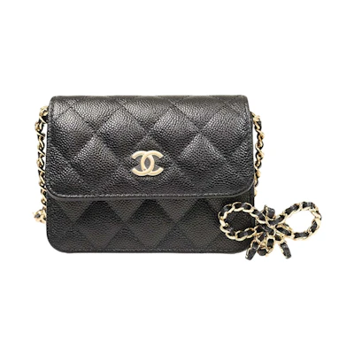 Chanel Ribbon Chain Mini Cardholder Crossbody Black (AP3348-B10706-94305)