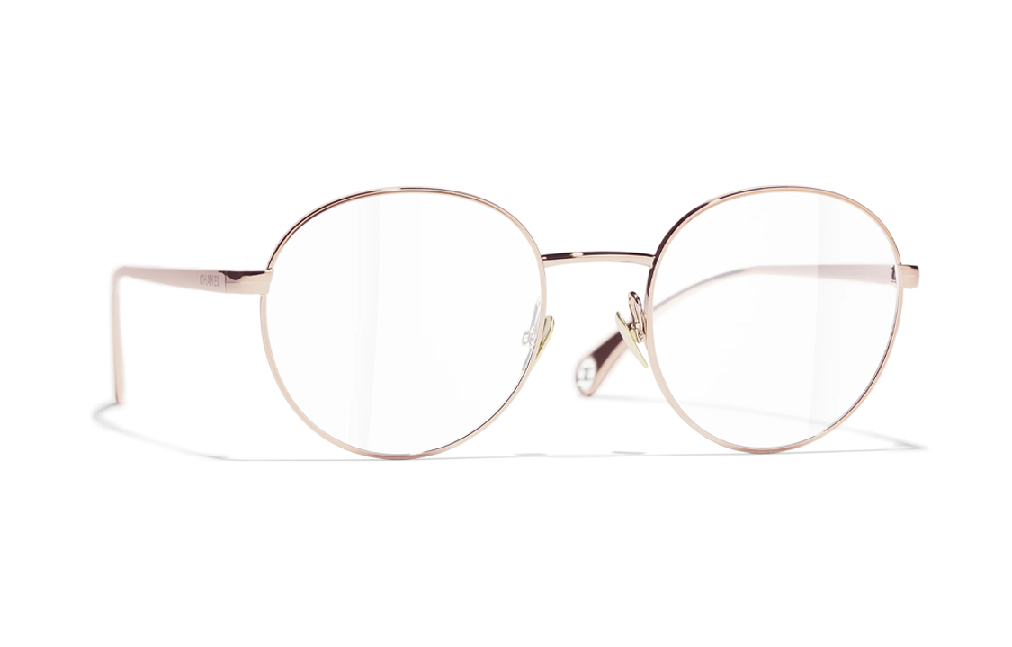 Lookbook Kacamata CHANEL Frame Optik Rose Gold Alloy Tidak Beraturan Unisex Couple. CH2209C226