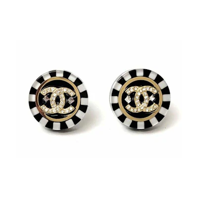 Chanel Round CC Logo Earrings Gold/Black/White (ABA113)