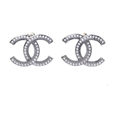 Chanel Ruthenium Crystal CC Earrings Silver