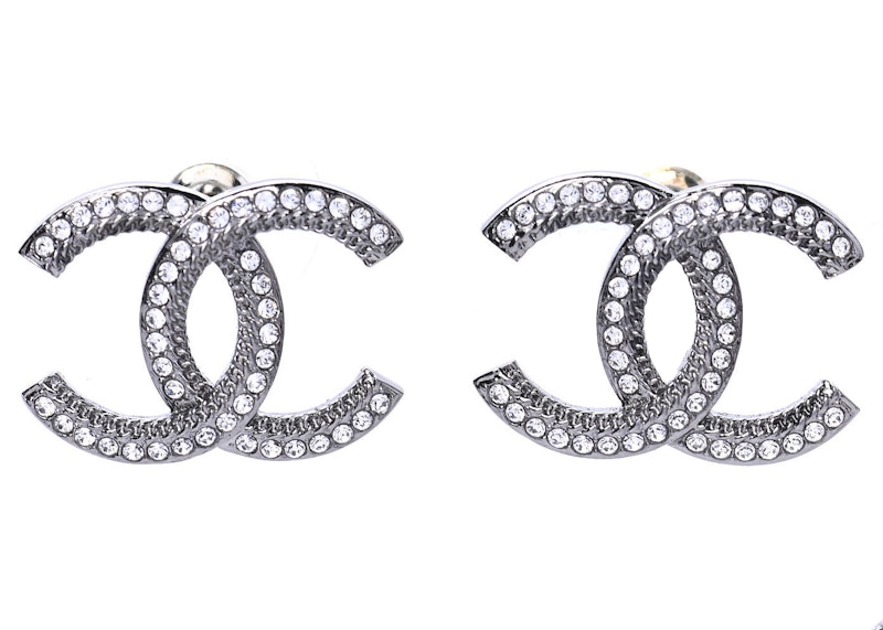 Chanel Ruthenium Crystal CC Earrings Silver 圖 2