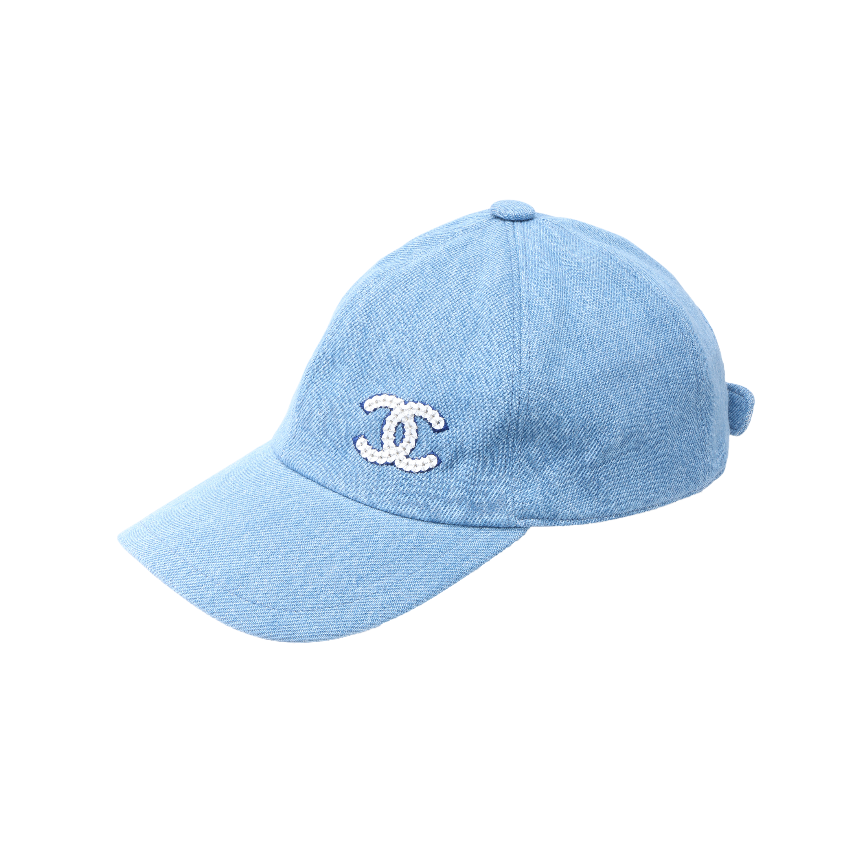CHANEL Sequin Double-C Logo Cotton Baseball Cap Unisex Blue AA8087