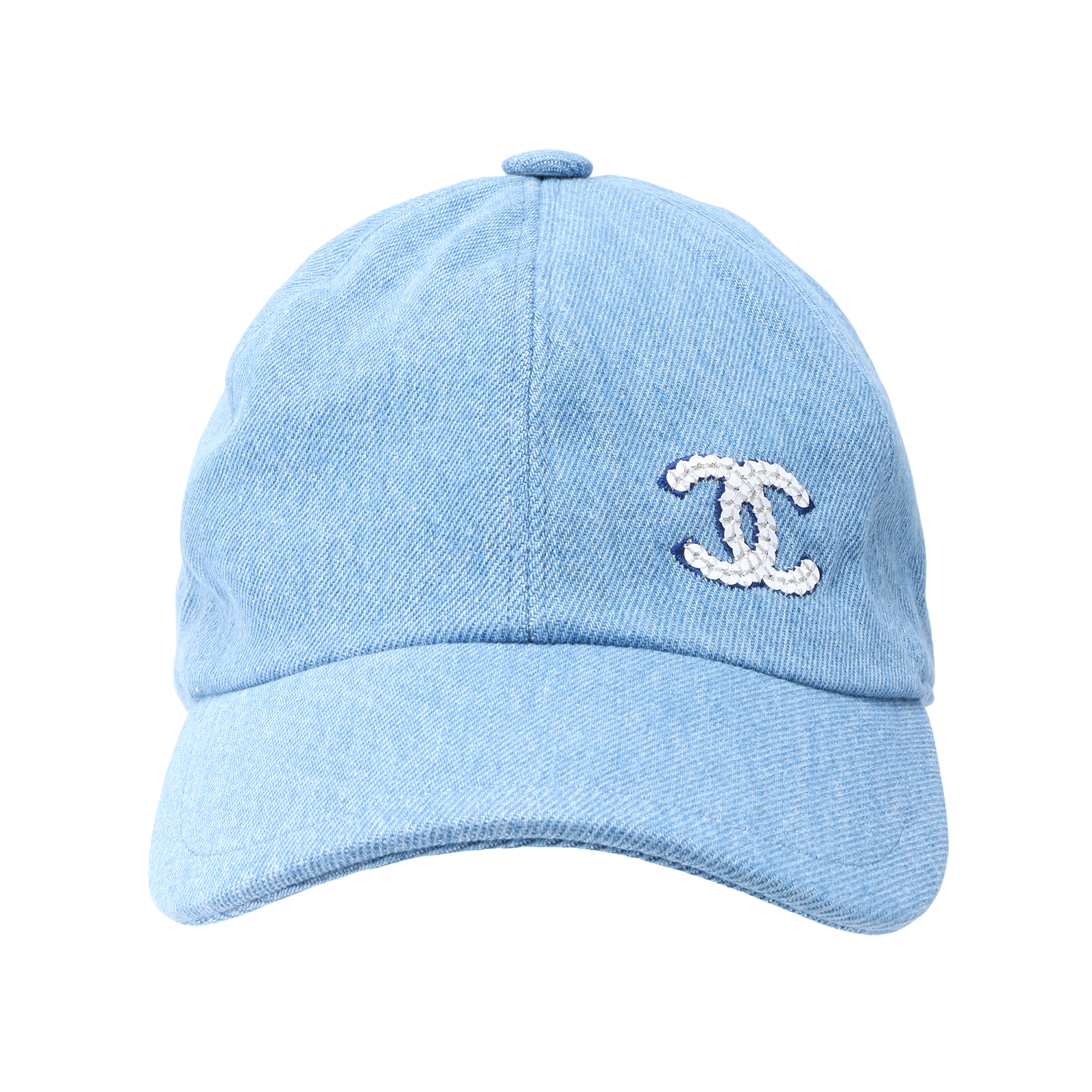 Lookbook CHANEL Sequin Double-C Logo Cotton Baseball Cap Unisex Blue AA8087