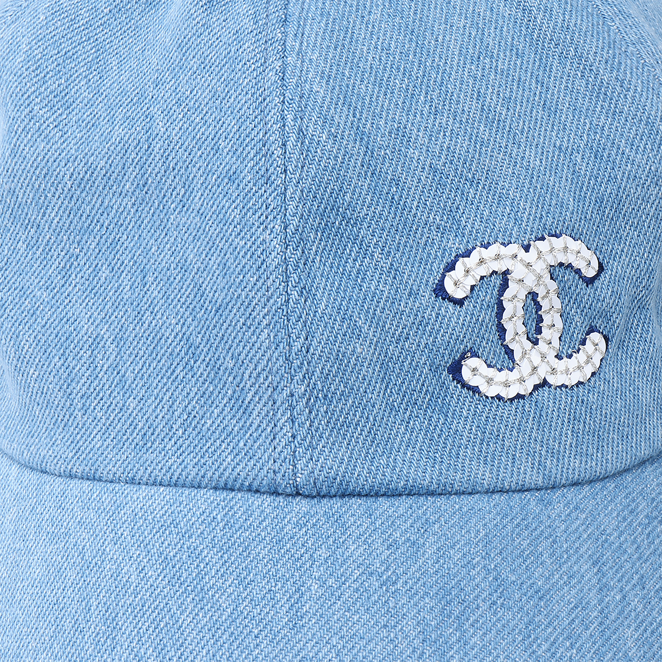Details for CHANEL Sequin Double-C Logo Cotton Baseball Cap Unisex Blue AA8087