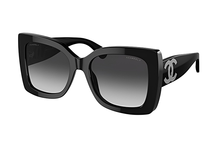 CHANEL Silver Double C Logo Square Sunglasses Black Unisex Couple Style CH5494A-C1047S6