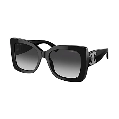 CHANEL Silver Double C Logo Square Sunglasses Black Unisex Couple Style CH5494A-C1047S6