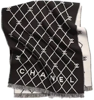 CHANEL Spring/Summer Double C Logo Wool Scarf Unisex Black/White AAB794B23598U8033 CHANEL Spring/Summer Double C Logo Wool Scarf Unisex Black/White AAB794B23598U8033