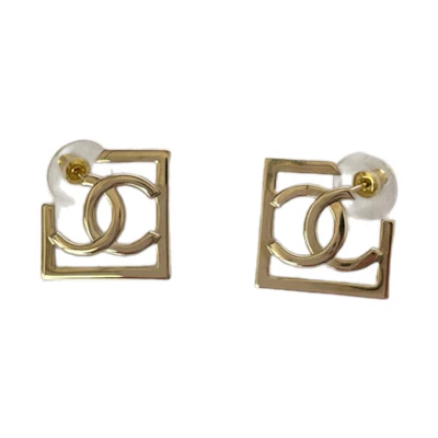 Chanel Square CC Logo Hoop Earrings Small Gold (ABB739)