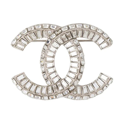 Chanel Strass CC Brooch Silver