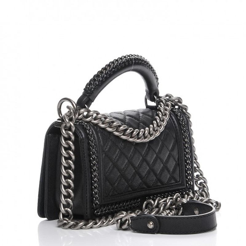 Order 香奈儿小号黑色菱格紋翻盖手提男孩包