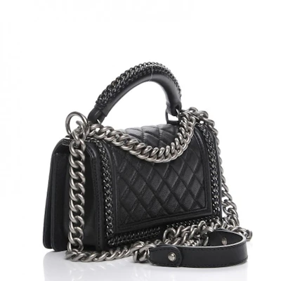 香奈儿小号黑色菱格紋翻盖手提男孩包 Order 香奈儿小号黑色菱格紋翻盖手提男孩包
