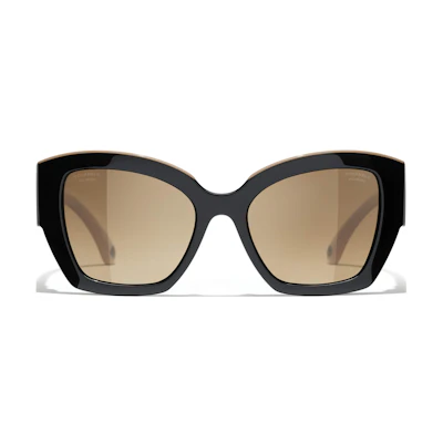 CHANEL Unisex Black Irregular Sunglasses with Logo & Two-Tone Acetate Frame. CH6058-C534M2