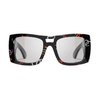 CHANEL Unisex Black Square Acetate Sunglasses with Decorative Frame. A71628X08101S8578