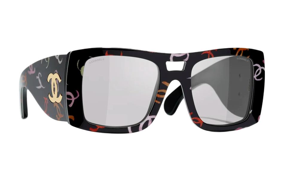 CHANEL Unisex Black Square Acetate Sunglasses with Decorative Frame. A71628X08101S8578 圖 3