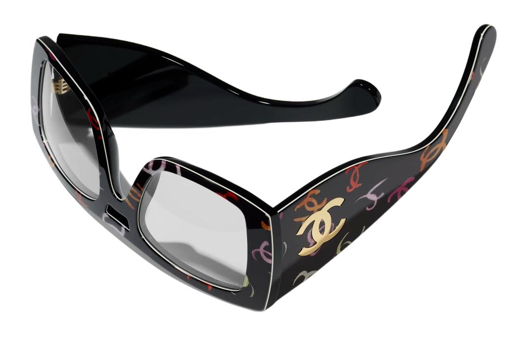 CHANEL Unisex Black Square Acetate Sunglasses with Decorative Frame. A71628X08101S8578 圖 4