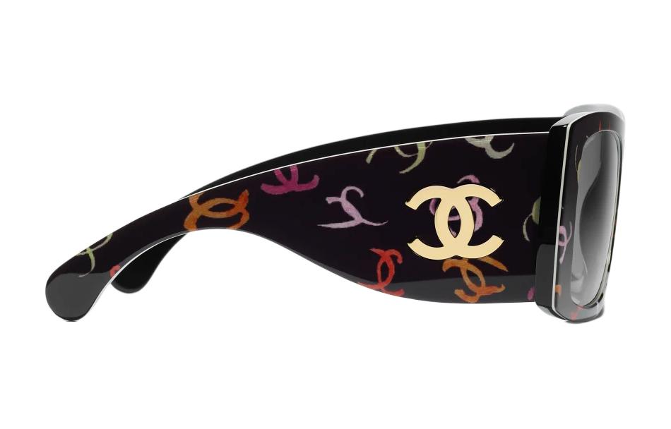 CHANEL Unisex Black Square Acetate Sunglasses with Decorative Frame. A71628X08101S8578 圖 5