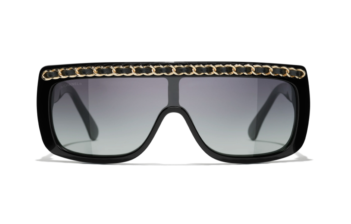 CHANEL Unisex Irregular Acetate Leather Sunglasses Black A71625X06074S0116