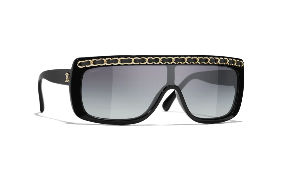 Lookbook 香奈儿男女款不规则醋酸皮革太阳镜黑色 A71625X06074S0116