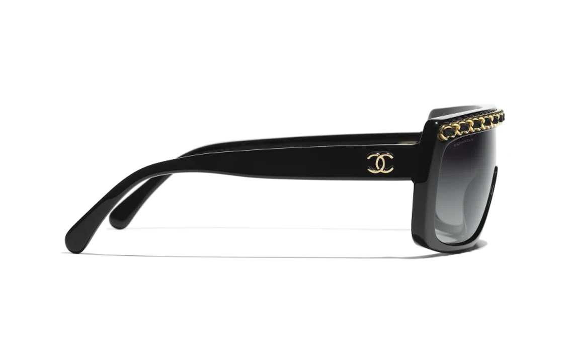 Shop 香奈儿男女款不规则醋酸皮革太阳镜黑色 A71625X06074S0116