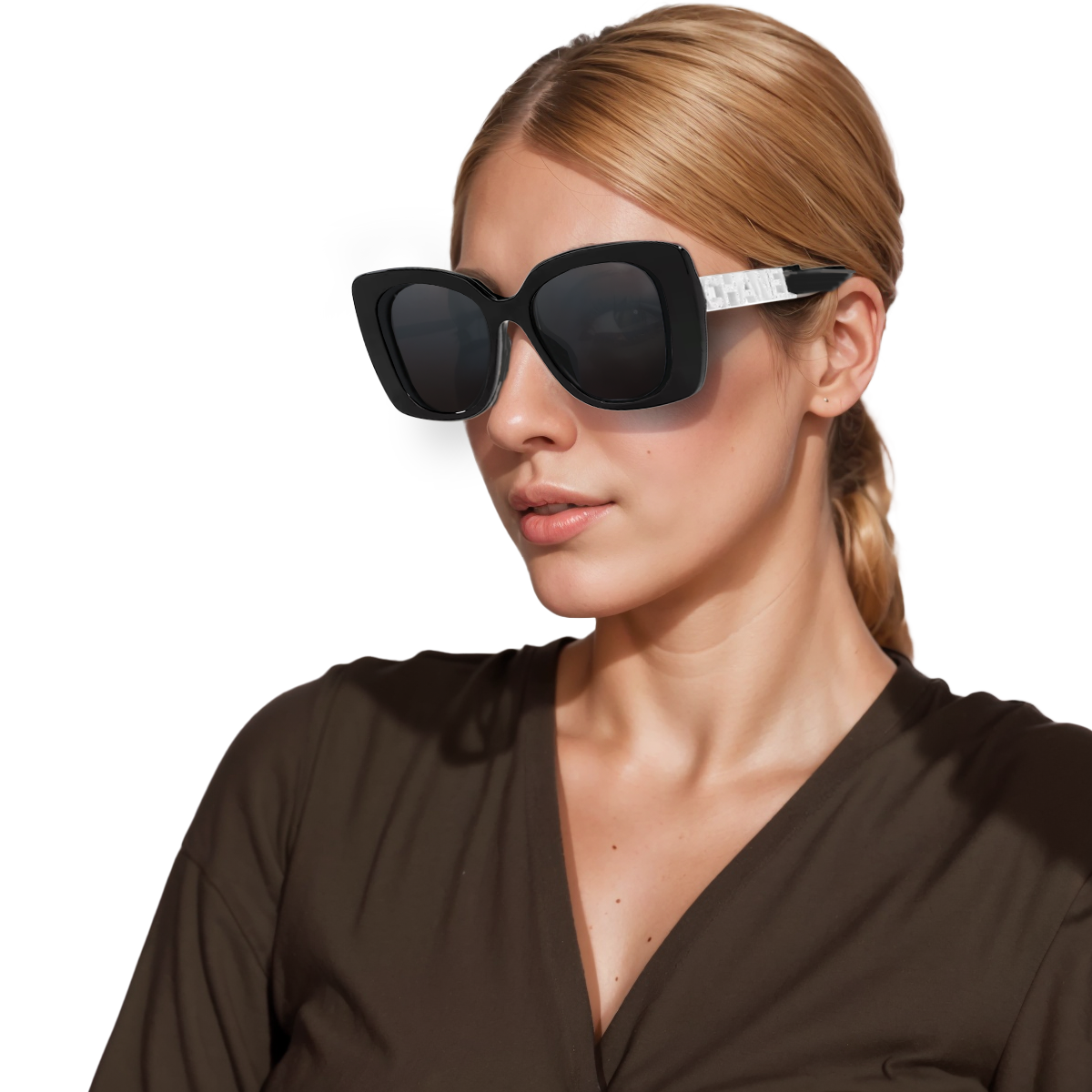 Purchase CHANEL Unisex Oversized Square Sunglasses with Logo Cutout in Black. CH5422B