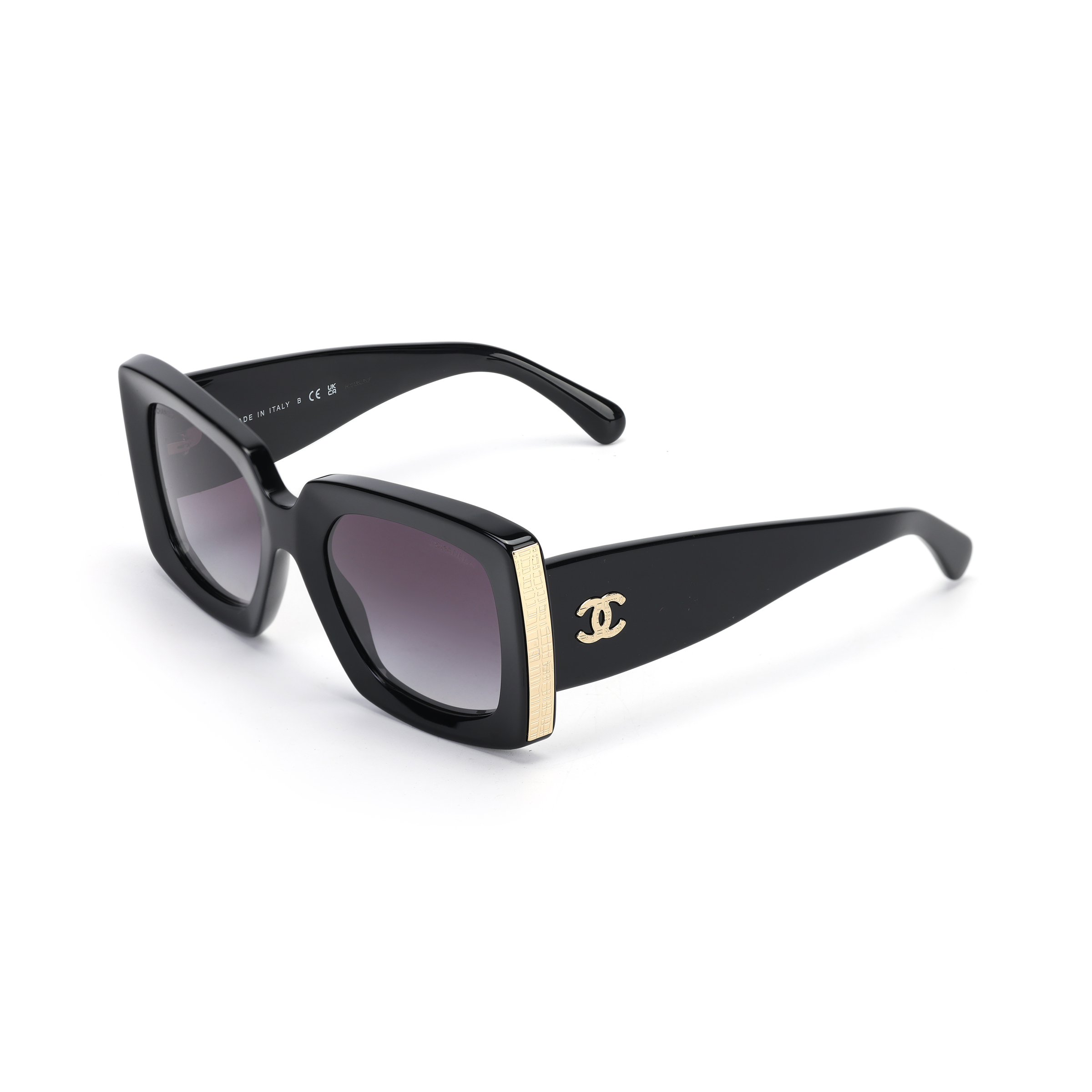 CHANEL Unisex Square Sunglasses Black Gold with Logo Accent CH5435-C622/S6