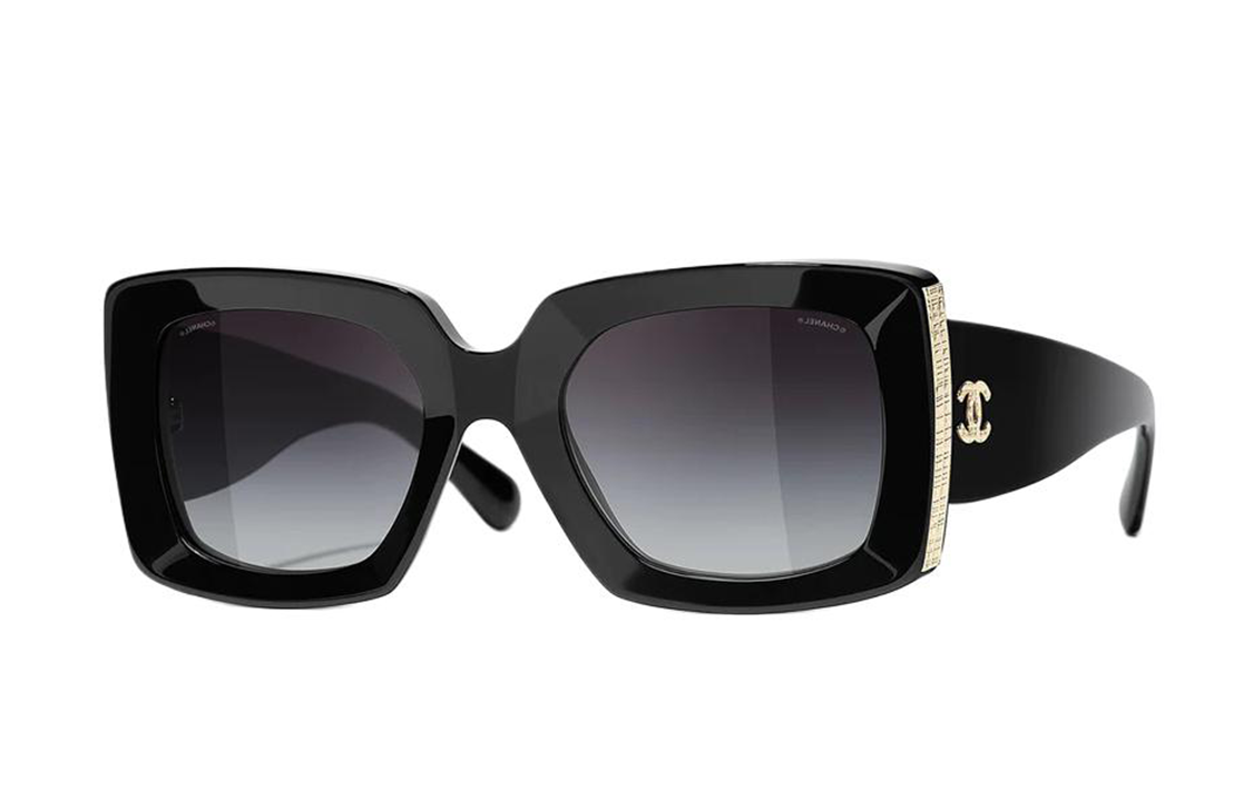 CHANEL Unisex Square Sunglasses Black Gold with Logo Accent CH5435-C622/S6 圖 2