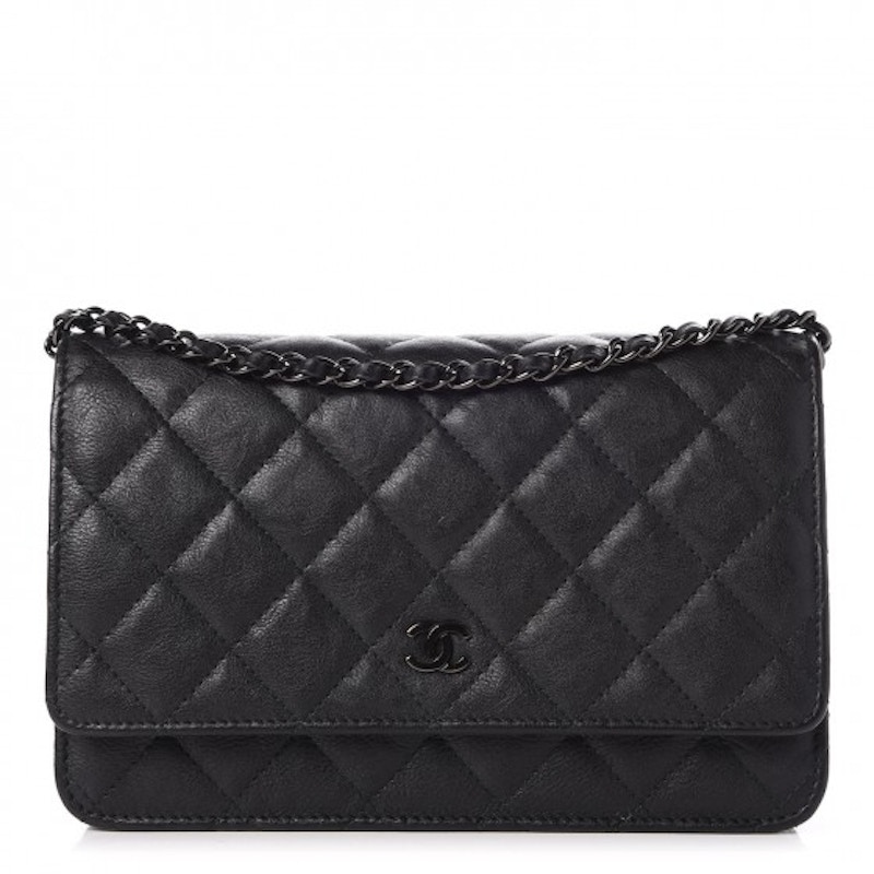 Chanel Wallet On Chain Quilted Crumpled Calfskin Black-tone So Black