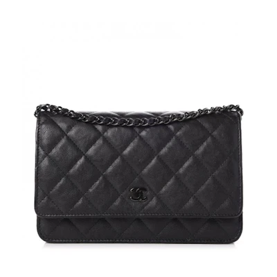 Chanel Wallet On Chain Quilted Crumpled Calfskin Black-tone So Black