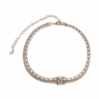 CHANEL White Lambskin Crystal Pendant Necklace Gold AB8307-B08169-NI215