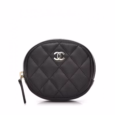 Chanel Zip Around Classic Coin Purse Quilted Diamond Black