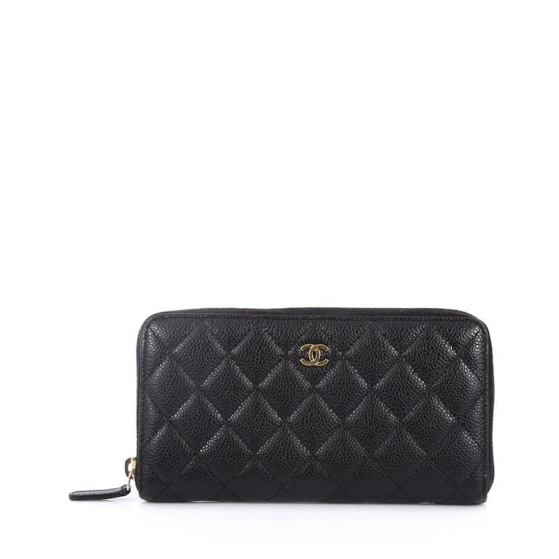 Chanel Zip Around Wallet Quilted Diamond Long Black
