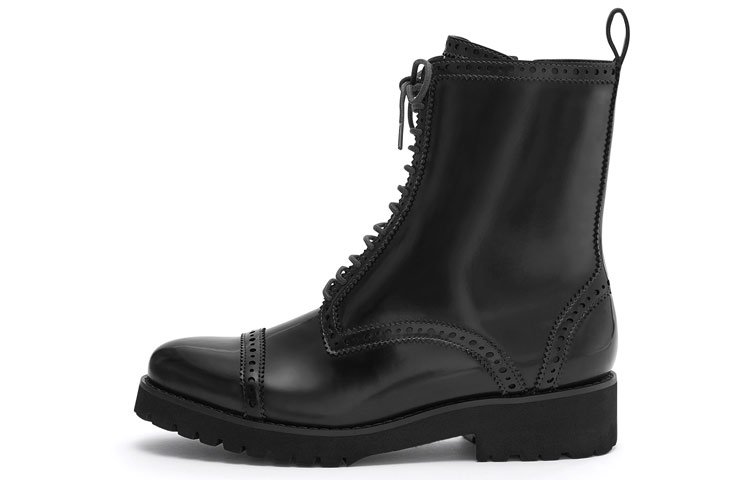 CHARLES & KEITH Embossed Lace-Up Mid-Heel Boot 'Black' 'Slim Marten' CK1-90580123_BLACK