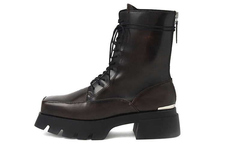 CHARLES & KEITH Leather Lace-Up Chunky Boots 'Dark Brown' CK1-90900099_DK.BRW